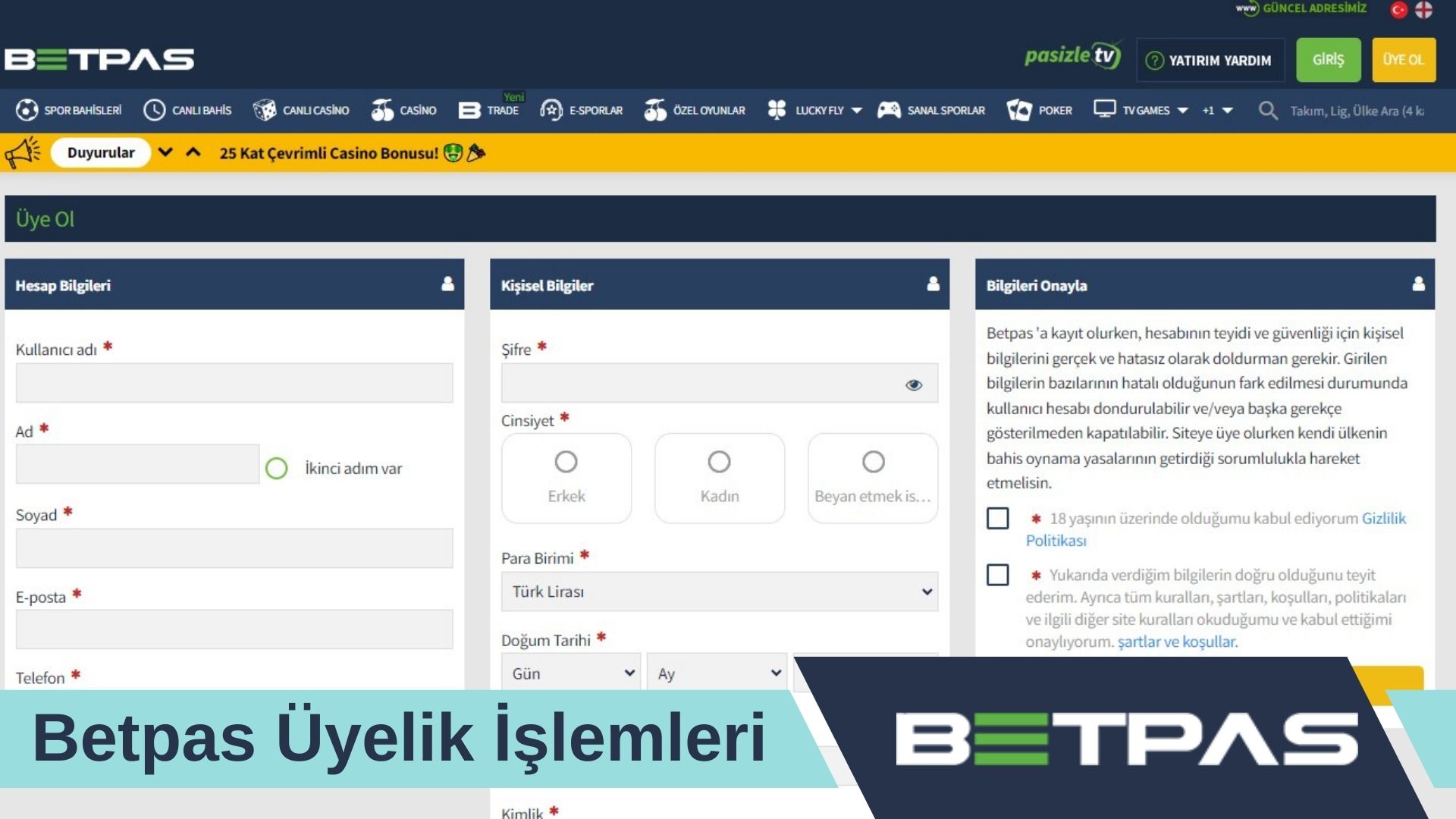 Betpas Üyelik İşlemleri